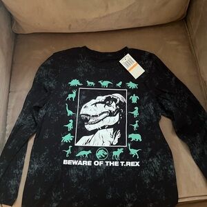 Hybrid Apparel Black Long-Sleeve Tee with Mint Dinosaur Graphic